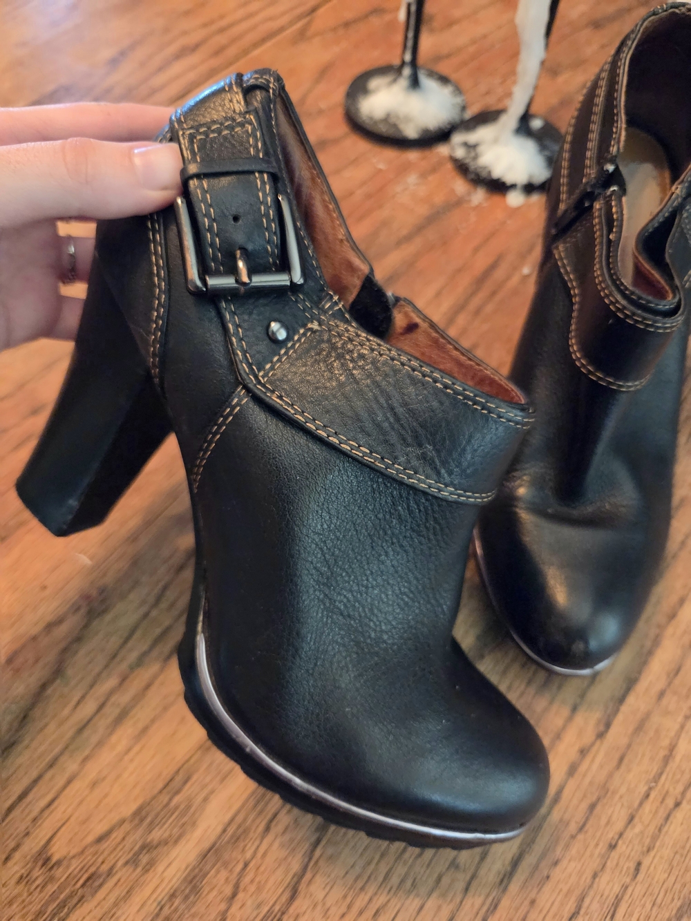 Söfft- Black Leather High-Heel Ankle Boot with Buckle